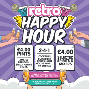 Retro Happy Hour - £4 pints, 241 offers and £4 selected spirits.