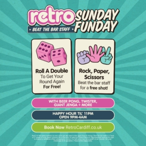 Sunday Funday - Roll a double to get your round again for free. - Rock, paper, scissors: - Beat the bar staff for a free shot. - Games available to play. - Happy hour until 11pm. - Open 9pm - 4 am.